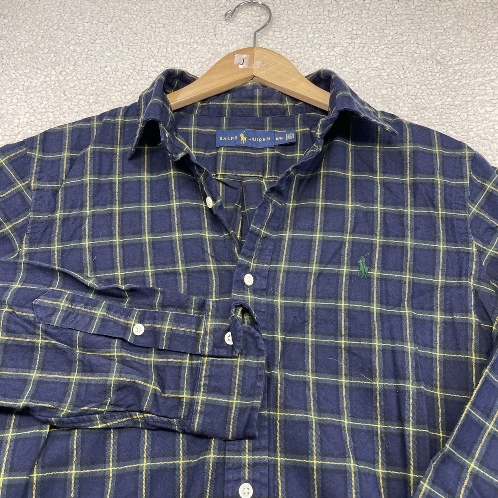 Ralph‎ Lauren Button Down Mens Medium Navy Yellow Plaid Pony Long Sleeve Shirt